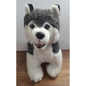 Vtg Realistic Husky Puppy Dog Plush Toy Stuffed Animal 9.5 Inches Blue Eyes S1